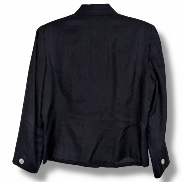 Lauren Ralph Lauren Black Linen Blazer Buttoned Vintage Suit Jacket sz 14 Petite - Picture 2 of 4